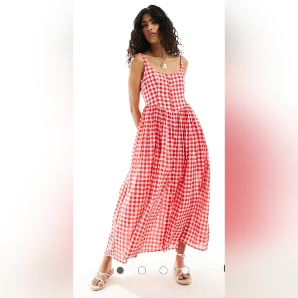 ASOS DESIGN voile picnic sundress in red gingham size 6 (runs big see measure)
